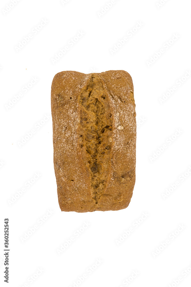 wheat and rye flour bun with seeds, isolated on a white background. wheat and rye flour bun with seeds, isolated on a white background.