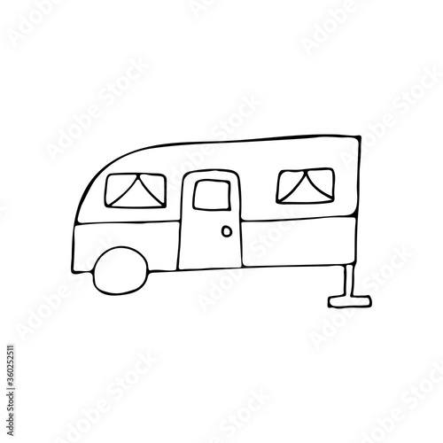 Doodle camping van icon in vector. Hand drawn camping van in vector