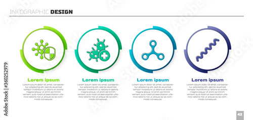 Set Shield protecting from virus, Positive virus, Virus and Virus. Business infographic template. Vector