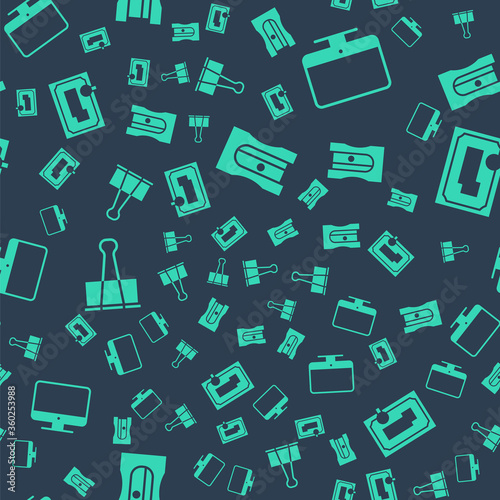 Set Pencil sharpener, Computer monitor screen, Binder clip and Certificate template on seamless pattern. Vector