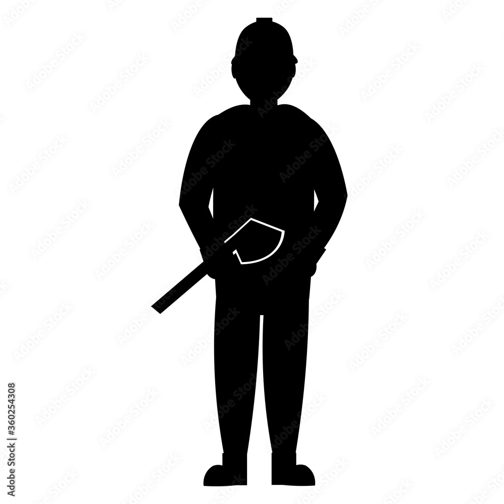 Silhouette of a Fireman at red Fire Fighter Uniform and Helmet holding ax in his hand. Flat vector illustration isolated on white Silhouette of a Fireman at red Fire Fighter Uniform and Helmet holding ax in his hand. Flat vector illustration isolated on white