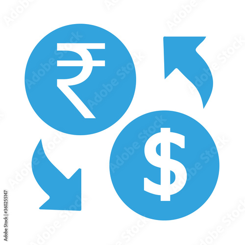 Indian Rupee INR Exchange to US Dollar USD vector icon logo illustration design. India currency, economy, finance, and business element. EPS 10 Vector illustration. Can be used for web, mobile,
