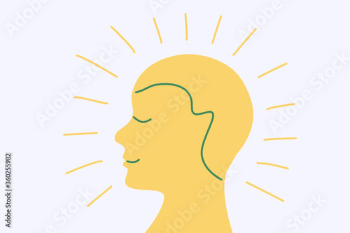 Happy person illustration. Profile of a human head in a minimalistic style with simple lines vector.