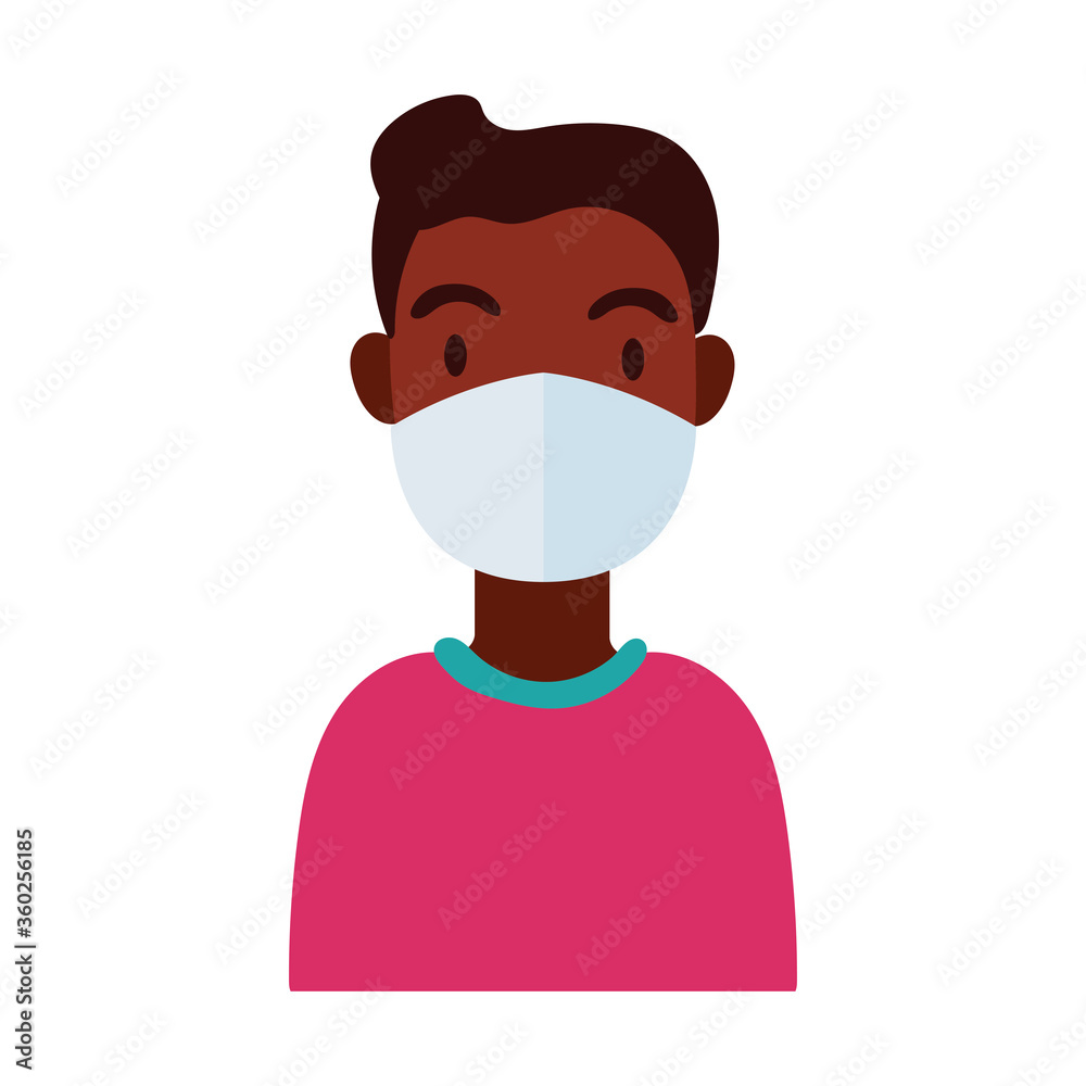 afro man wearing medical mask flat style