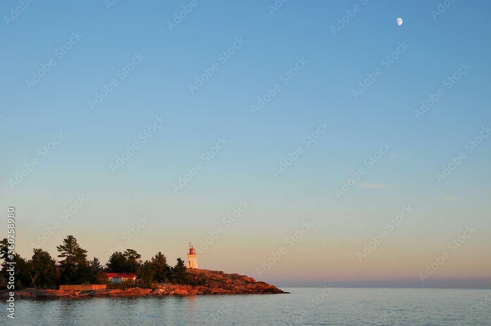 Lighthouse with sunrise Killarney Ontario Canada