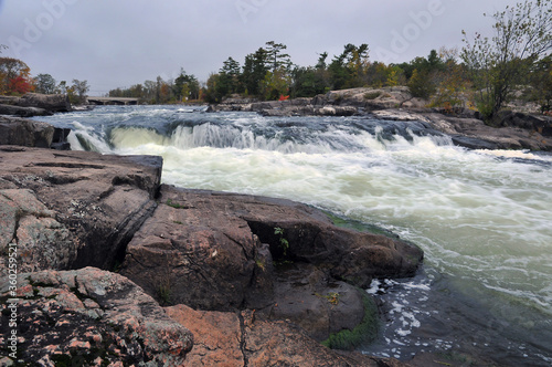 waterfall and rapids on the river at Burleigh Falls Ontario Canada