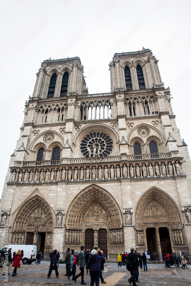 Cathedral of Our Lady of Paris in a freezing winter day just before spring