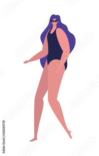 Girl cartoon with swimsuit and glasses design, Summer vacation tropical relaxation outdoor nature tourism relax lifestyle and paradise theme Vector illustration