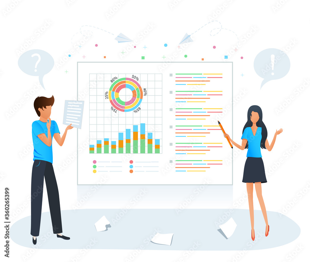 Digital data analysis concept. Market research, financial data analysis, project planning management. Business team makes a presentation in office. Big data analysis and analytics Digital data analysis concept. Market research, financial data analysis, project planning management. Business team makes a presentation in office. Big data analysis and analytics