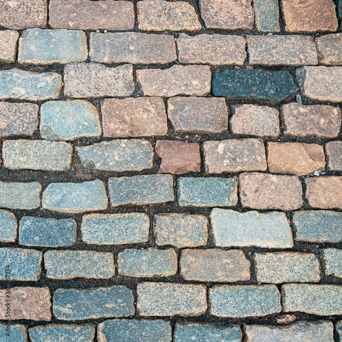 a cobblestone pavement made of rectangular stone in the ancient Peter and Paul Fortress in St. Petersburg, Russia