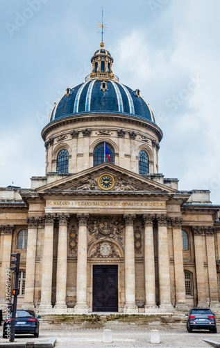 Dome of the Institute of France in a freezing winter day in Paris