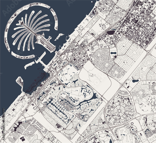map of the city of Dubai, United Arab Emirates UAE