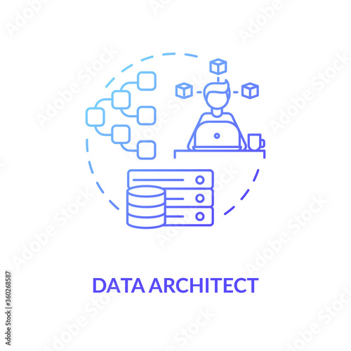 Data architect blu gradient concept icon. IT expert. Engineer to manage big data. Company information storage system idea thin line illustration. Vector isolated outline RGB color drawing