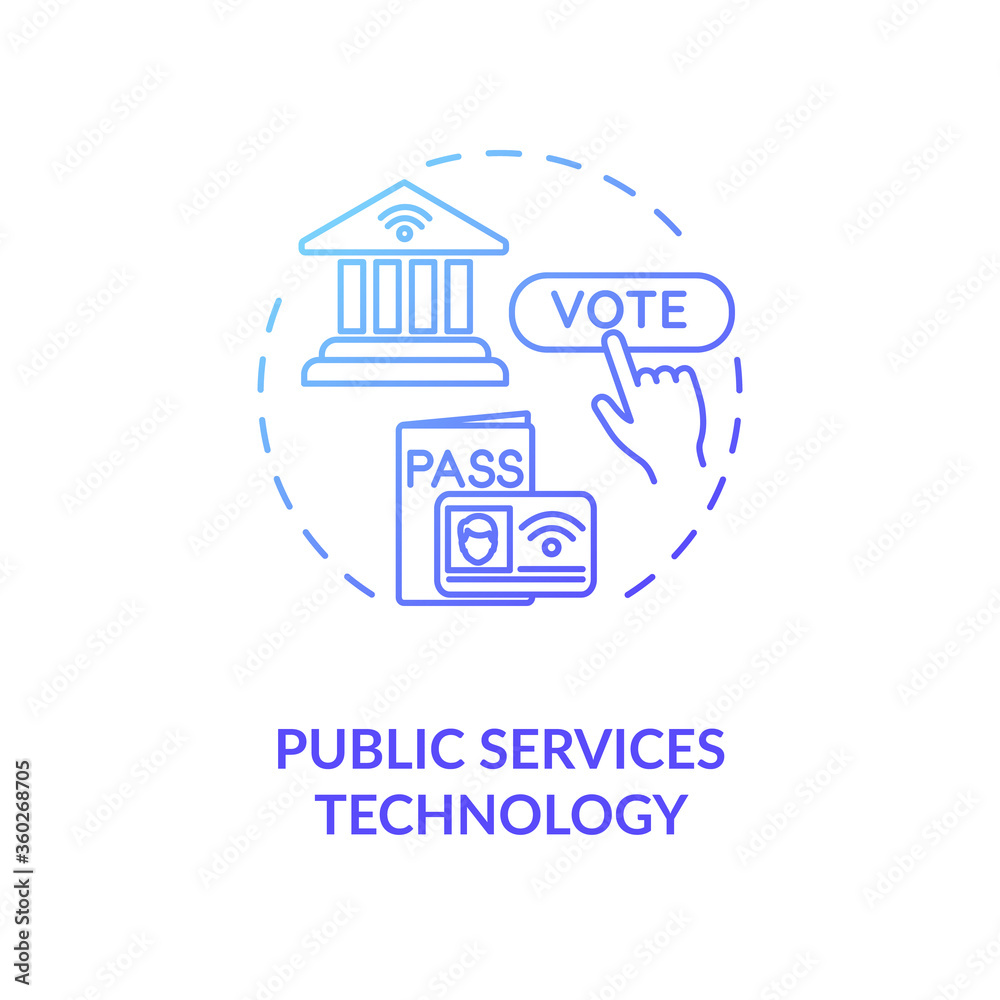 Public service technology blue gradient concept icon. Electronic government. Online voting poll. E governance idea thin line illustration. Vector isolated outline RGB color drawing