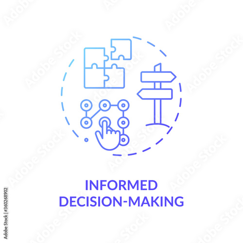 Informed decision making blue gradient concept icon. Plan strategy for opportunity. Problem solution. Data analysis idea thin line illustration. Vector isolated outline RGB color drawing