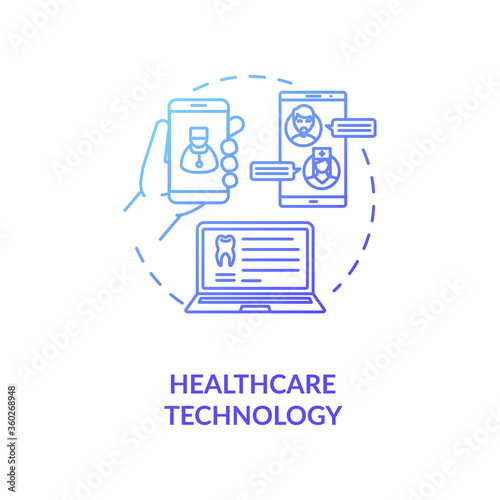 Healthcare technology blue gradient concept icon. Remote communication between doctor and patient. Hospital mobile app idea thin line illustration. Vector isolated outline RGB color drawing