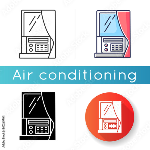 Window air conditioner icon. Linear black and RGB color styles. House interior environment ventilation refrigeration system. Domestic airflow cooling appliance. Isolated vector illustrations