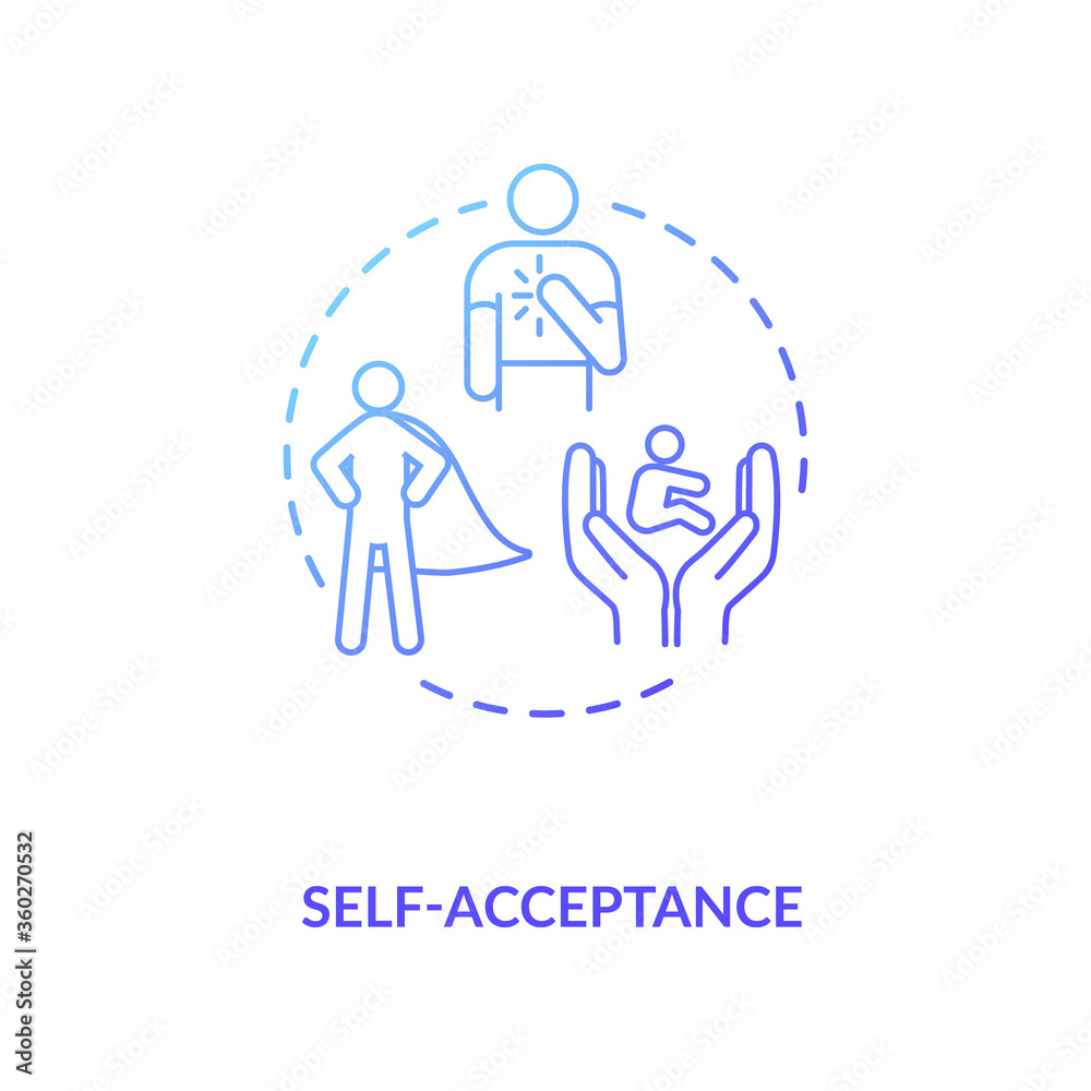 Self acceptance blue gradient concept icon. Confidence in oneself. Level of esteem. Psychological health. Mental wellbeing idea thin line illustration. Vector isolated outline RGB color drawing Self acceptance blue gradient concept icon. Confidence in oneself. Level of esteem. Psychological health. Mental wellbeing idea thin line illustration. Vector isolated outline RGB color drawing