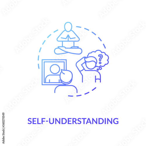 Self understanding blue gradient concept icon. Comprehend inner knowledge. Psychological health. Mental self image idea thin line illustration. Vector isolated outline RGB color drawing
