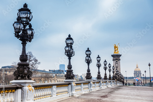 The famous Pont Alexandre III in a freezing winter day in Paris
