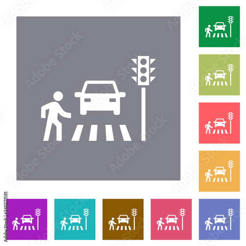 Pedestrian crossing square flat icons