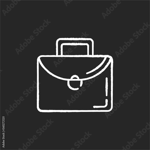 Briefcase chalk white icon on black background. School bag. Professional woman suitcase. Man leather bag for office. Baggage with lock and handle. Isolated vector chalkboard illustration