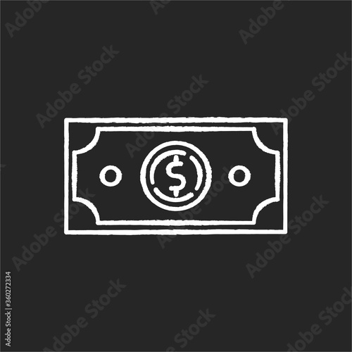 Dollar chalk white icon on black background. Money exchange. Investment in stock. Trading service. Financial wealth. Bill to pay. Capital for business fund. Isolated vector chalkboard illustration