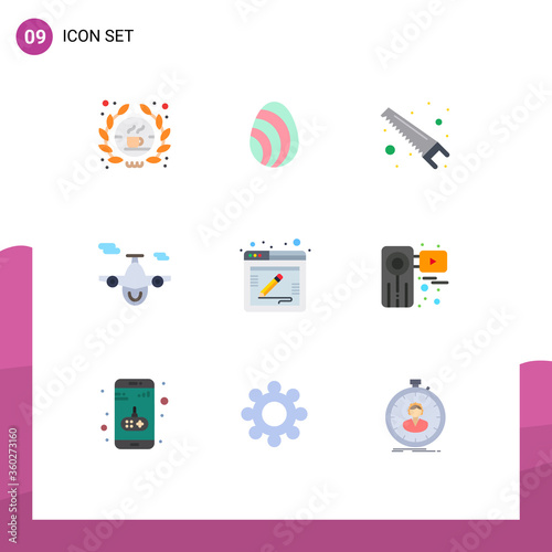 User Interface Pack of 9 Basic Flat Colors of comment, world, hand, transport, airplane photo