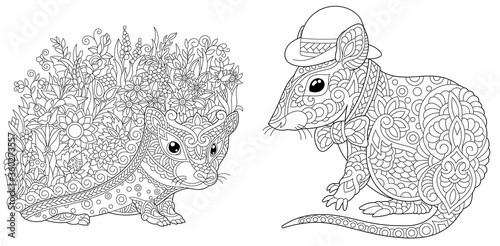 Coloring pages with hedgehog and mouse