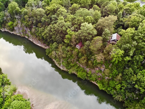 rocky river bluffs and green trees near Greeneville, Tennessee