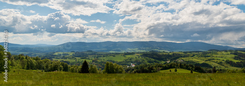 Beautiful view from Predni Alojzov view point above Branna village in Jeseniky mountainy in Czech republic