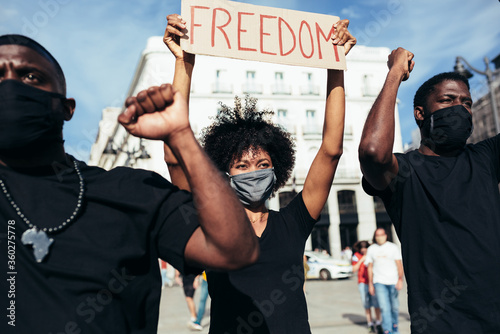 People protesting at a rally for racial equality. Black Lives Matter.
