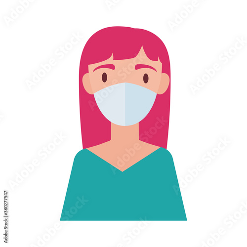 woman with hair pink wearing medical mask flat style