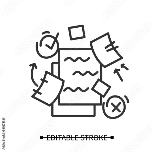 To do list icon. To do plan with distraction elements linear pictograms. Concept of mind focus, time and attention management and distraction ignoring. Editable stroke vector illustration