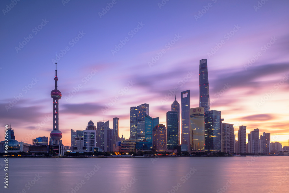 Skyline of Pudong at dawn, Shanghai, China Skyline of Pudong at dawn, Shanghai, China