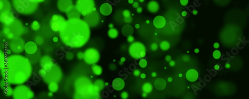 Dark green abstract background with bright green bokeh circles.