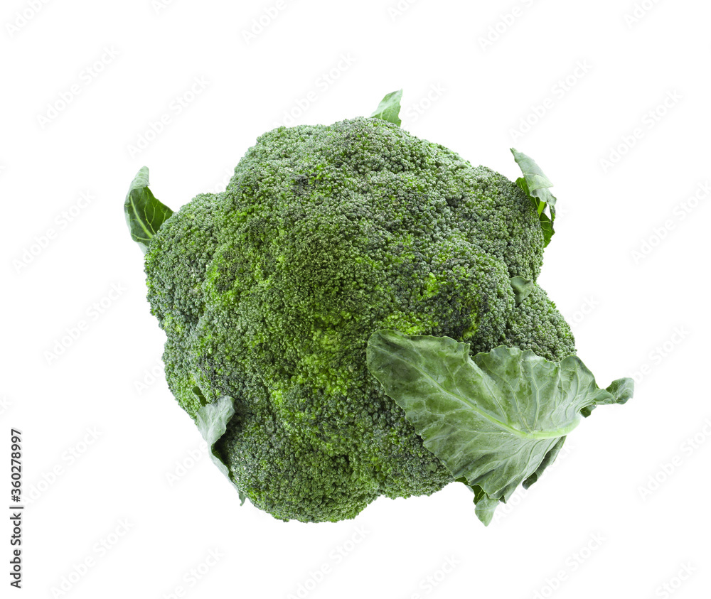 Fresh green broccoli isolated on white, top view. Organic food Fresh green broccoli isolated on white, top view. Organic food
