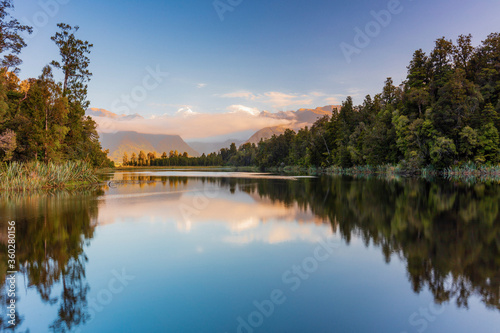 Lake Matheson and the Southern Alps, West Coast, South Island, New Zealand