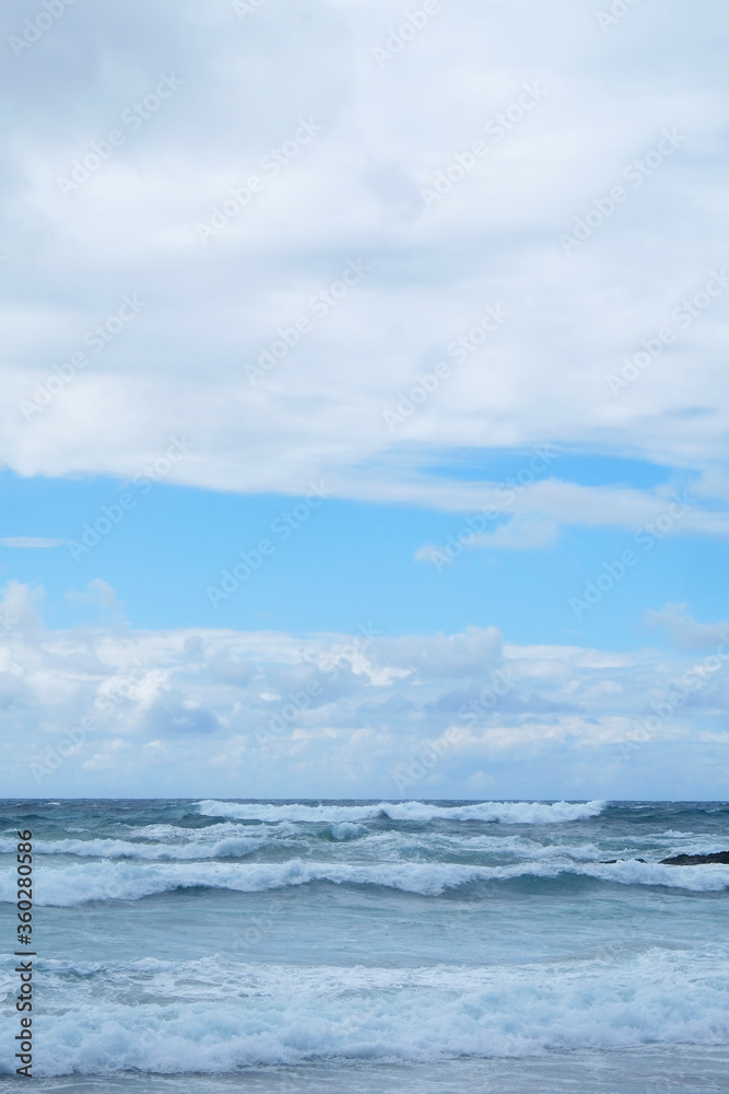 Mar con olas y cielo con nubes vertical