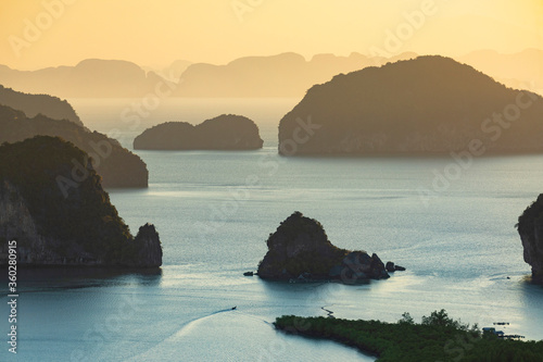 Ao Phang-nga National Park at sunrise, Phang Nga Province, Thailand photo