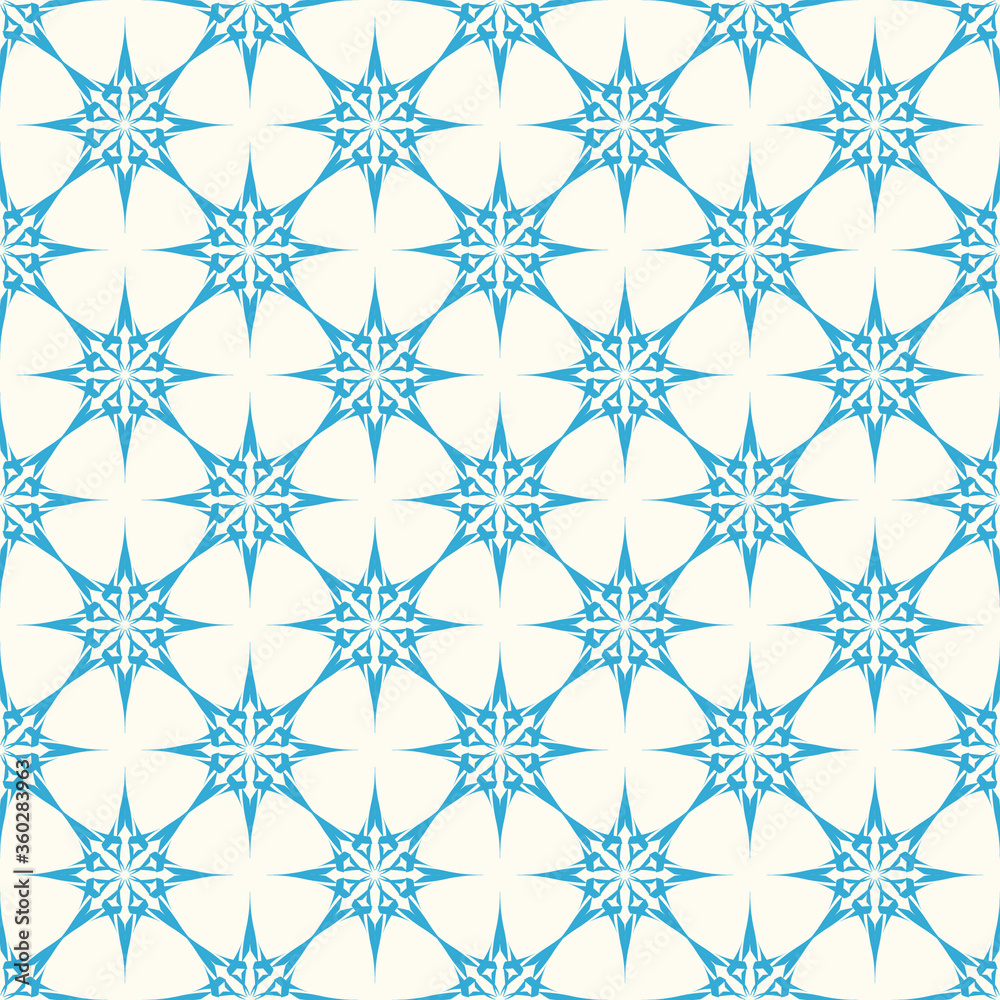 Blue stars pattern on white seamless vector backdrop.