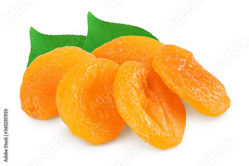 Dried apricots isolated on white background with clipping path and full depth of field.