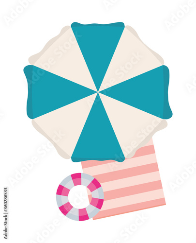 striped umbrella towel and float design, Summer vacation tropical relaxation outdoor nature tourism relax lifestyle and paradise theme Vector illustration