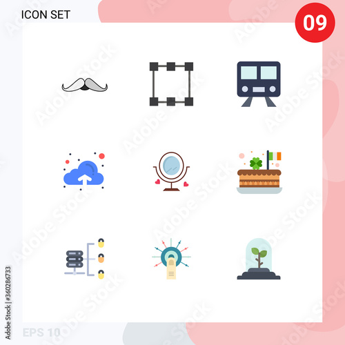 Set of 9 Modern UI Icons Symbols Signs for wedding, merroir, maps, upload, cloud photo