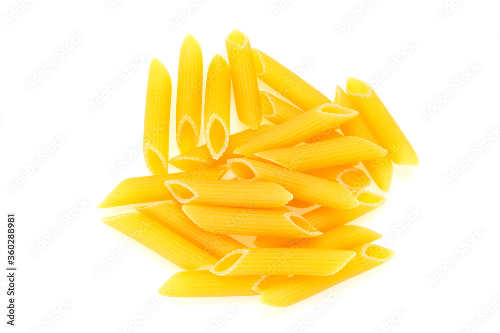 Raw penne pasta for bowl