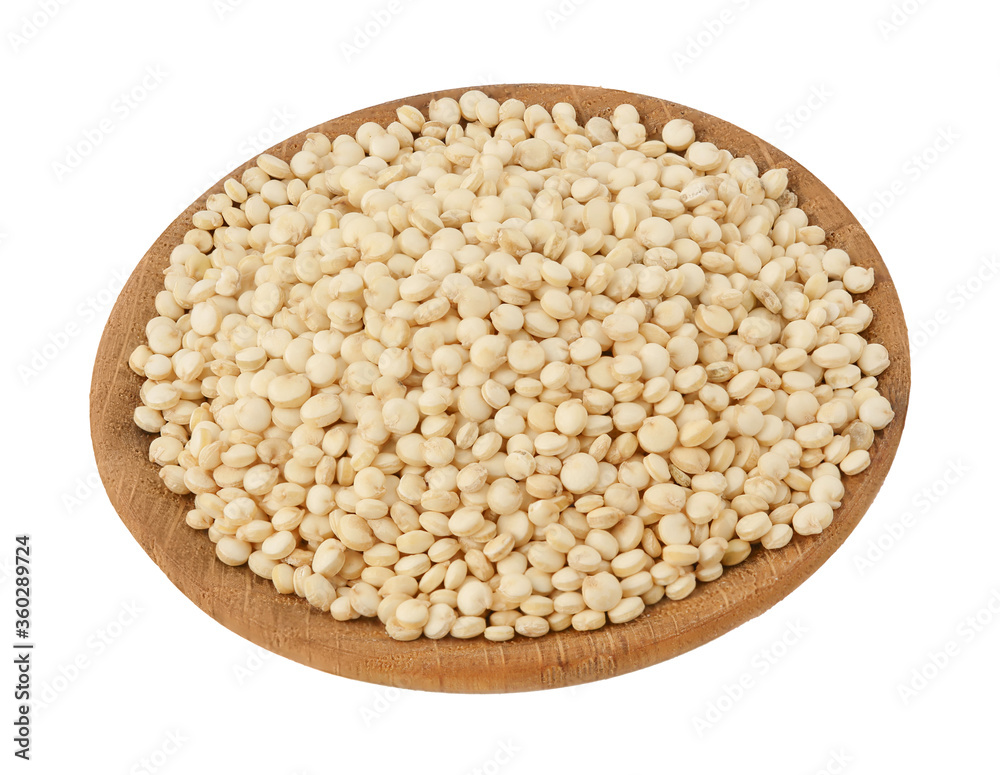 white quinoa seeds in wooden bowl isolated on white background with clipping path and full depth of field white quinoa seeds in wooden bowl isolated on white background with clipping path and full depth of field