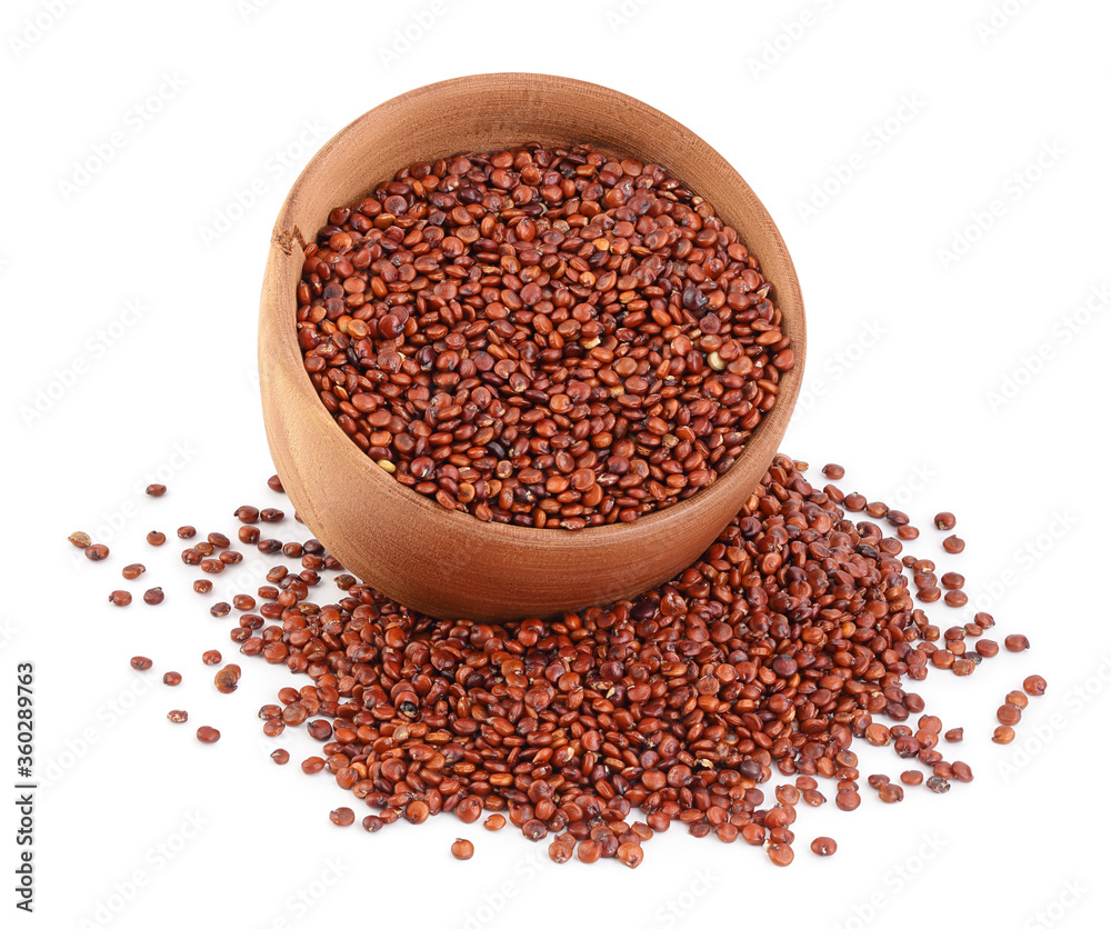 red quinoa seeds in wooden bowl isolated on white background with clipping path and full depth of field red quinoa seeds in wooden bowl isolated on white background with clipping path and full depth of field