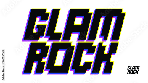 Custom display logo font of Glam Rock in diagonal style and multi-color on white background