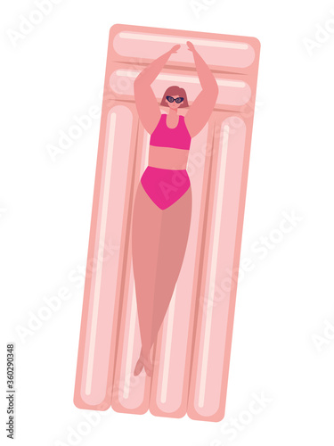 Girl cartoon with bikini and glasses on float design, Summer vacation tropical relaxation outdoor nature tourism relax lifestyle and paradise theme Vector illustration