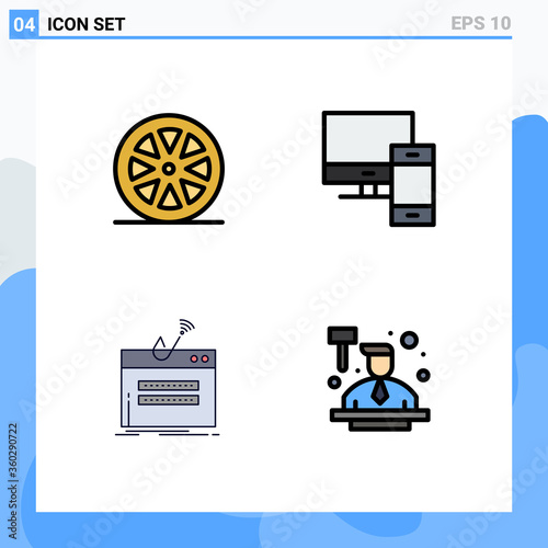 Mobile Interface Filledline Flat Color Set of 4 Pictograms of food, fraud, lemon, mac, login